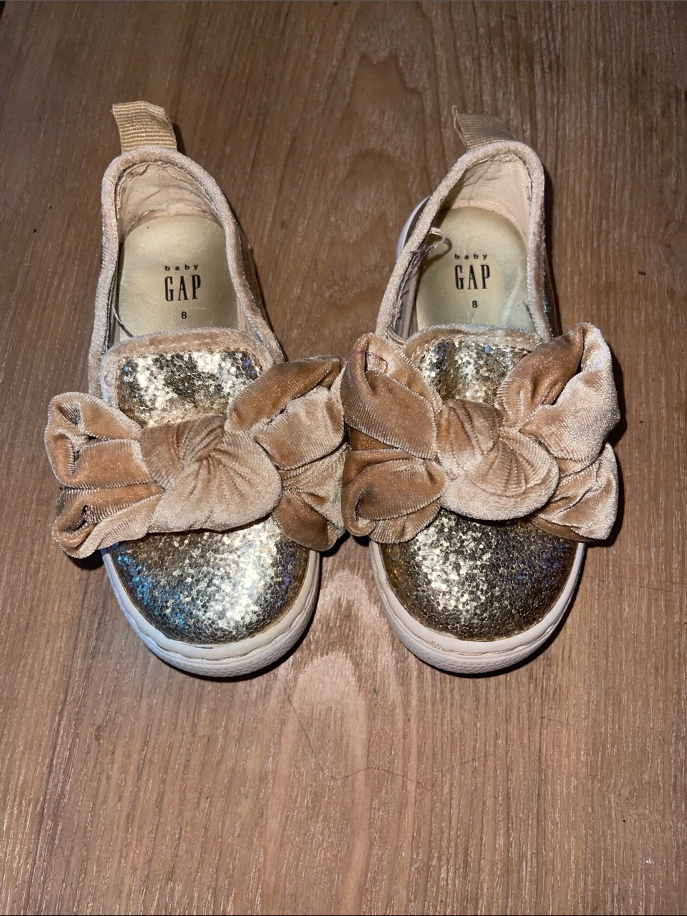 GAP Gold Glitter Slip-On Sneakers with Velvet Bow